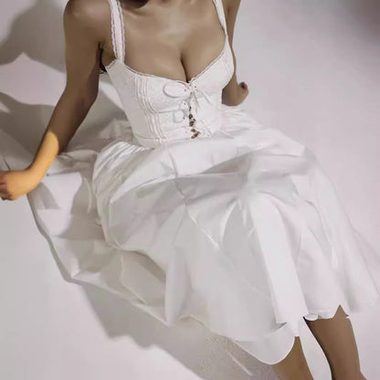 Women’s Midi Dress – Off-Shoulder – Fitted Bodice – A-Line Skirt – Lace Detail