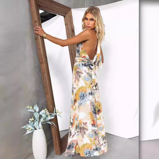 Abstract Print Tie Back A-Line Dress