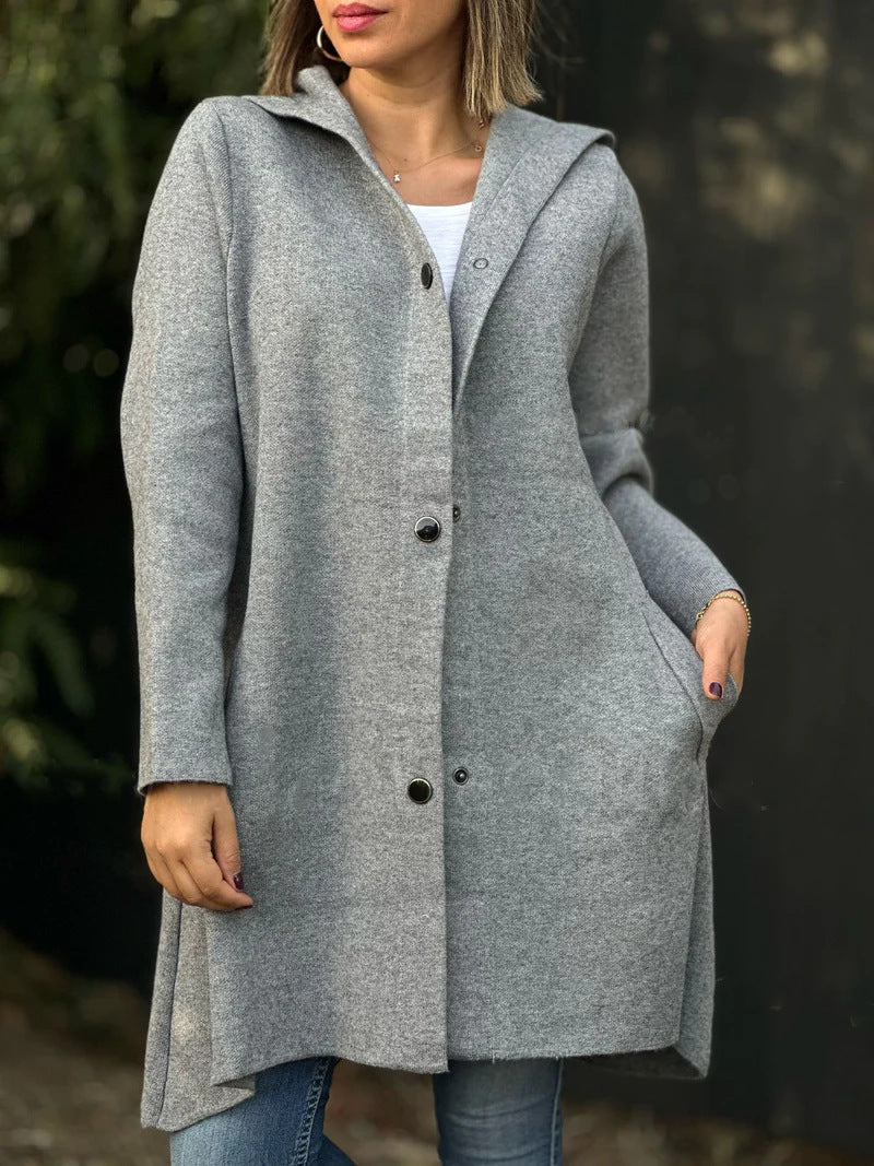 Wool Blend Relaxed Fit Hooded Long Coat 