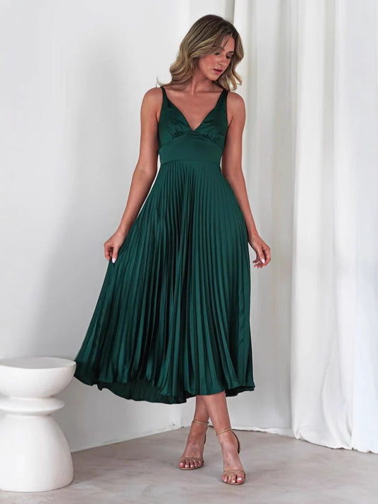 Satin Finish Ruched Bodice Midi Dress