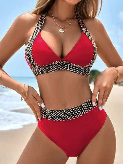 Women’s Bikini Set – High Waist – Halter Neck – Crochet Trim – Supportive Fit