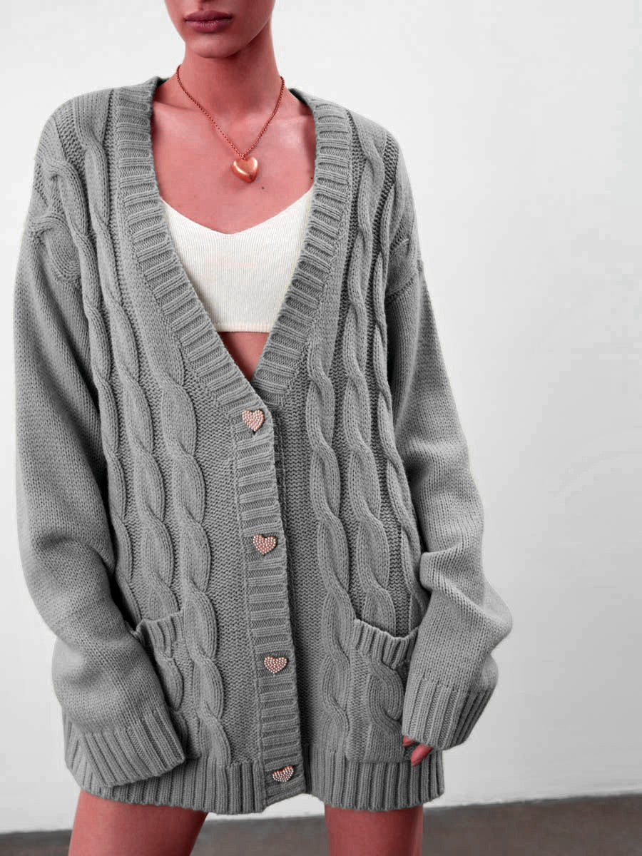 Chunky Cable Knit Oversized Cardigan With Pockets 