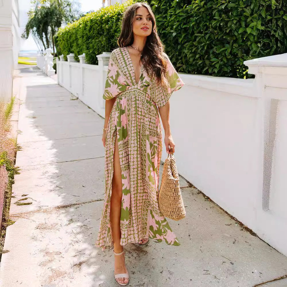 Floral Print High-Waisted Wrap Maxi Dress