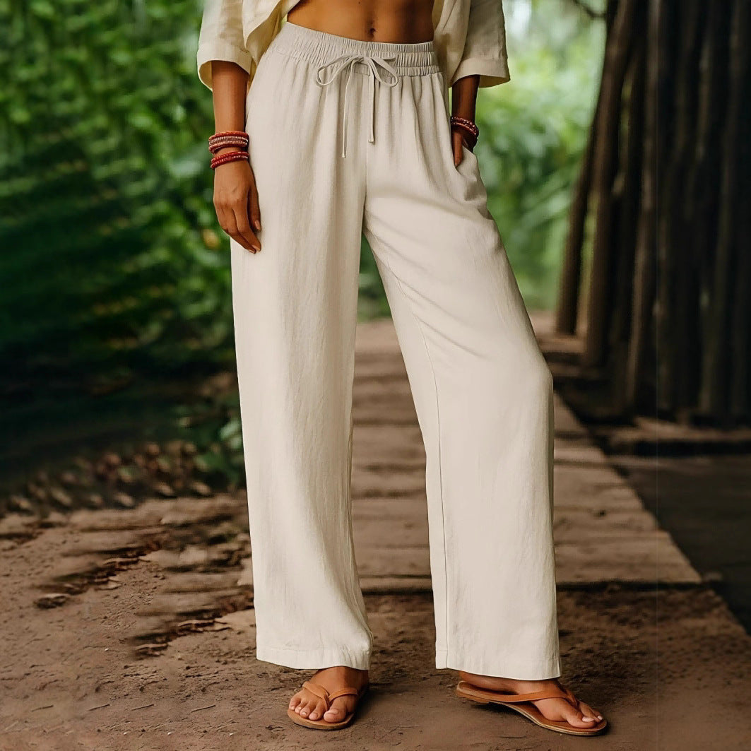 Breathable Cotton Linen Relaxed Wide Leg Pants 