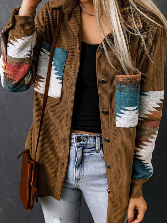 Corduroy Aztec Pattern Relaxed Fit Cardigan Jacket 