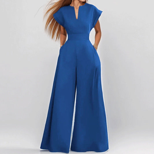 Lightweight Wide-Leg V-Neck Jumpsuit