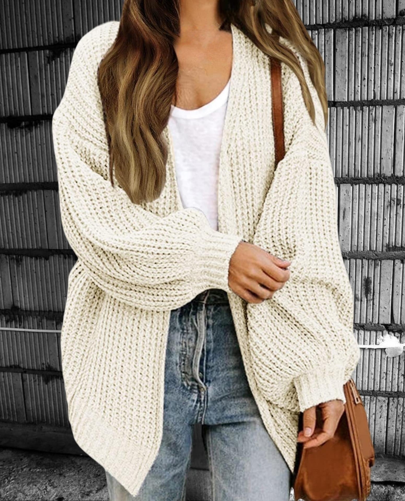 Chunky Knit Oversized Wool Cardigan 
