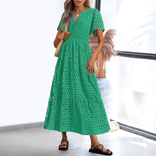 Embroidered Lace Tiered Flowy Long Dress