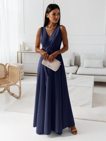 Women's Maxi Dress - V-Neck Sleeveless - Flowing A-Line Elegant Fit