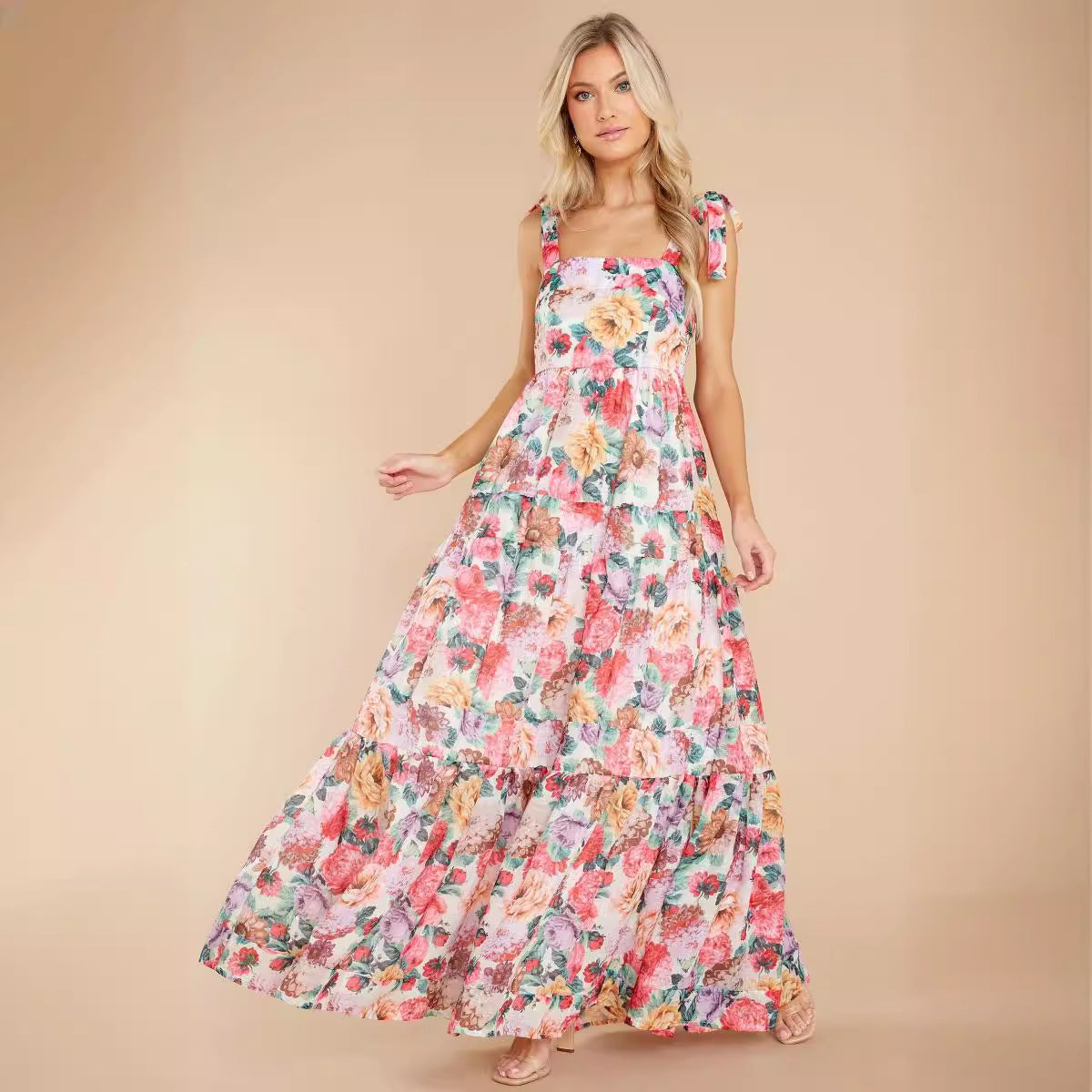 Floral Print One-Shoulder Maxi Dress