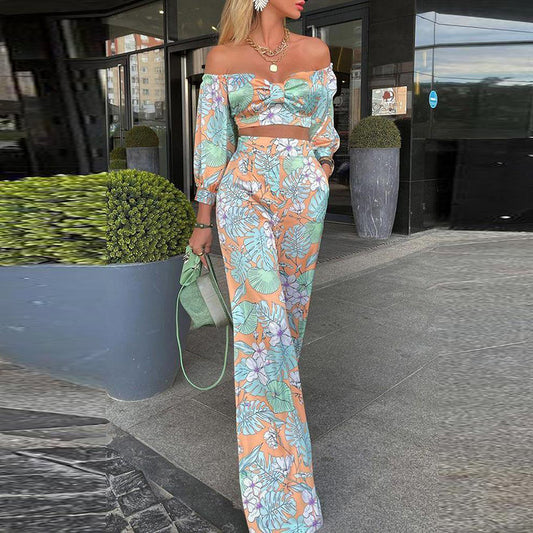 Floral Print Off-the-Shoulder Trouser Set