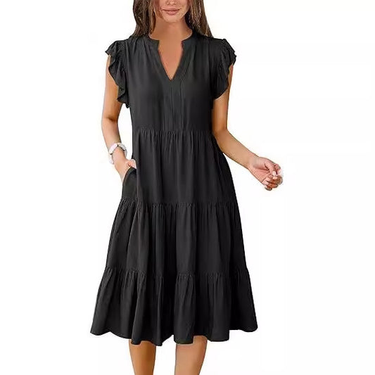 Tiered Ruffle Cinched Waist Midi Dress