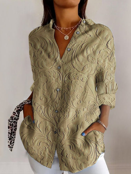 Women’s Printed Shirt - Relaxed Fit - Breathable Blend - Long Sleeve Casual Top