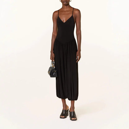 Women’s Jumpsuit – Backless Spaghetti Strap – Wide Leg Pleated Fit – Lightweight Fabric
