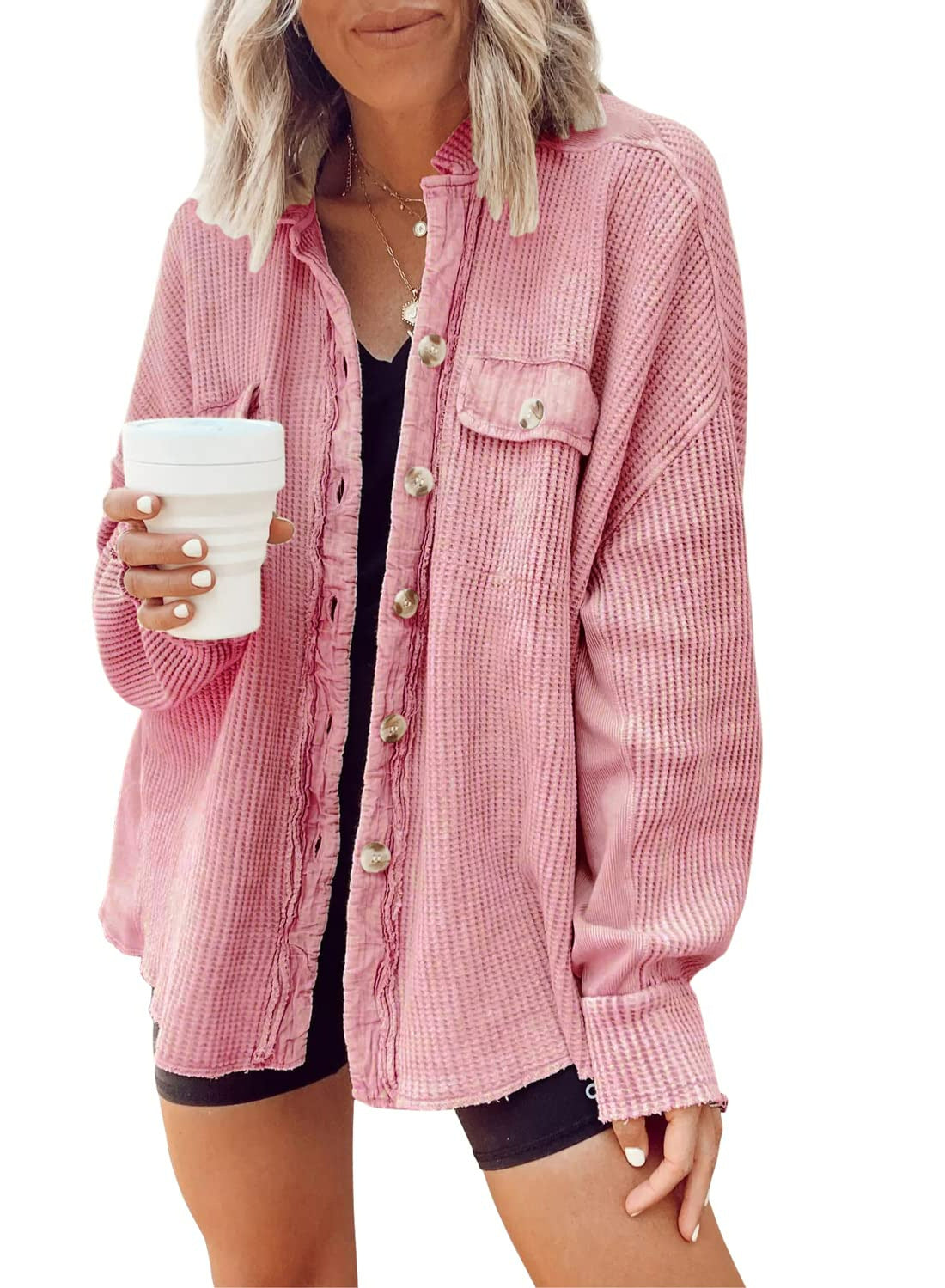 Women's corduroy button down shirt casual collar long sleeve
