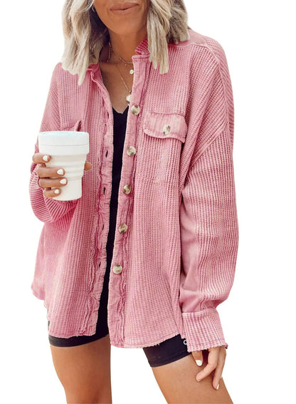 Women's corduroy button down shirt casual collar long sleeve