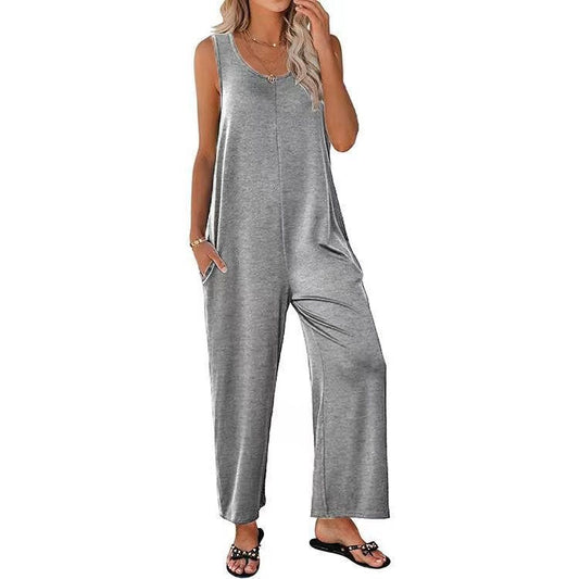 Women’s Jumpsuit – Wide Leg – Relaxed Fit – Sleeveless – Soft Breathable