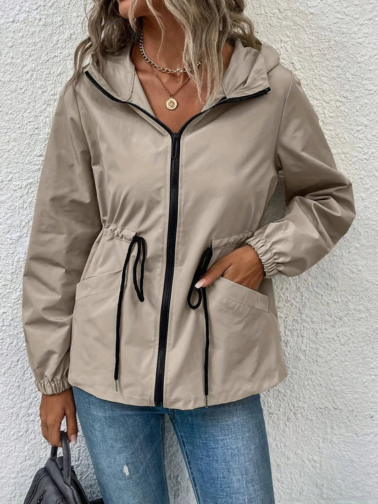 Waterproof Hooded Adjustable Waist Outdoor Jacket 