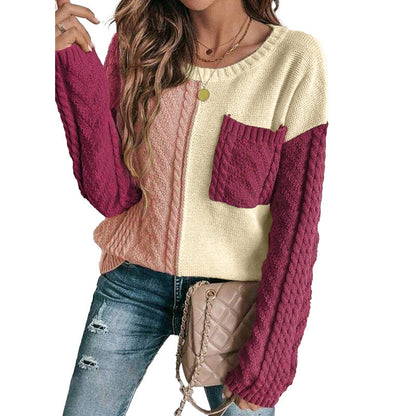 Women’s Pullover Sweatshirt – Relaxed Fit – Wool Cable Knit – Drop Shoulder – Ribbed Neck