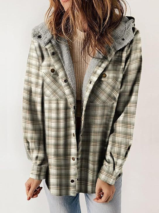 Wool Blend Relaxed Fit Plaid Jacket 