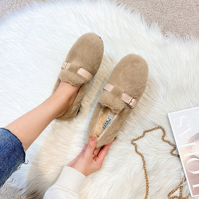 Isla Slip-On Loafer Flats | Furry Buckle Detail Loafer Flats