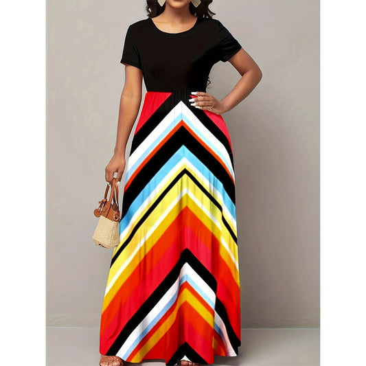 Chevron Flared Fit Maxi Dress 