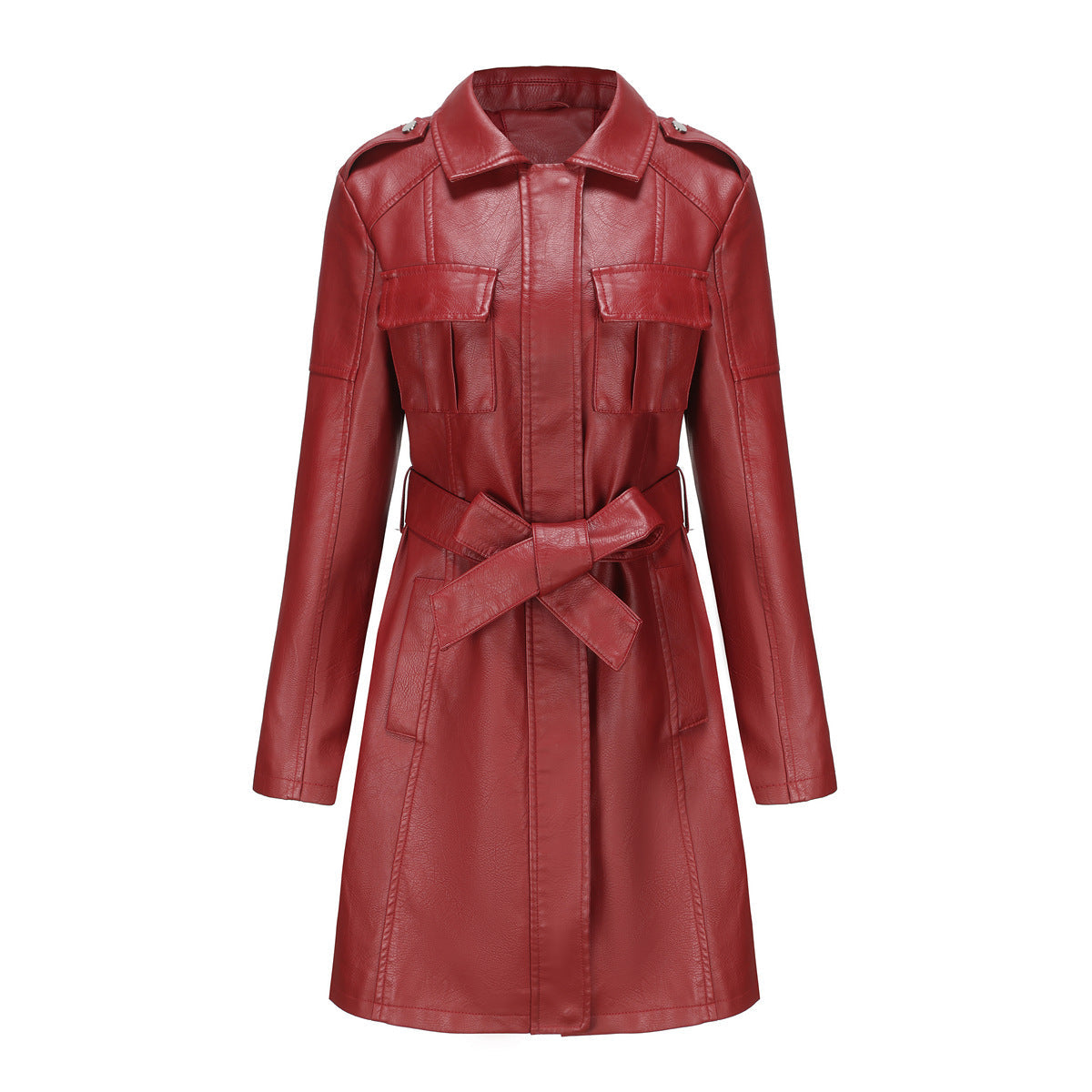 Structured Faux Leather Mid-Length Jacket 