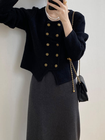 Women's elegant long sleeve cropped knit sweater