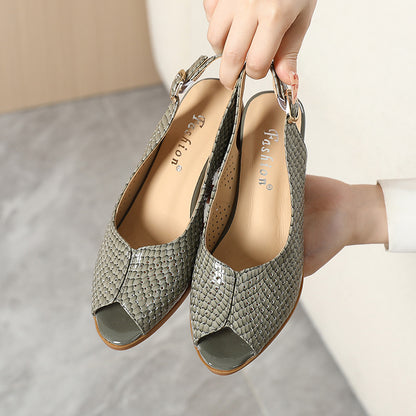 Women's Peep Toe Block Heel Pumps - Perforated Design - Elegant Finish
