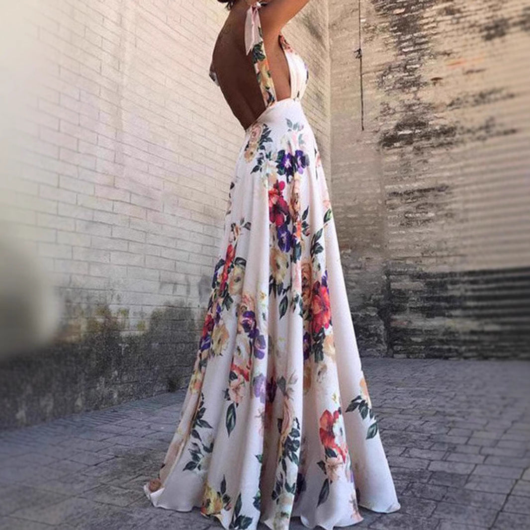 Floral Print Sleeveless A-Line Maxi Dress