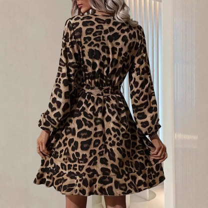 Women’s Wrap Dress – V-Neck – Tie Waist – Long Sleeve – Ruffled Hem – Elegant Fit