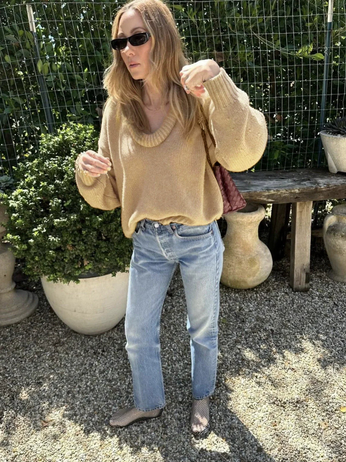 Wool Knit Loose Fit V-Neck Sweater 