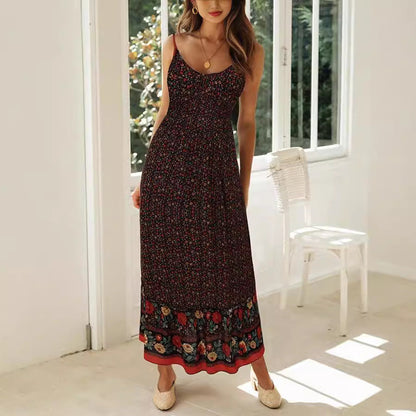 Women’s Maxi Dress – Floral Print – V-Neck – Strappy Boho Fit – Lightweight Fabric