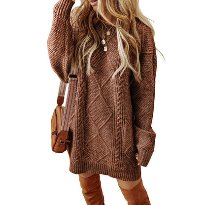 Women’s Sweatshirt – Cable Knit Wool – Loose Fit – Knee Length – Long Sleeve Casual Wear