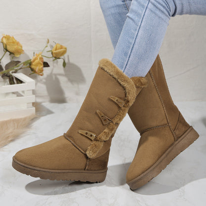 Women’s Boots - Faux Suede - Mid-Calf Height - Faux Fur Lining - Toggle Closure
