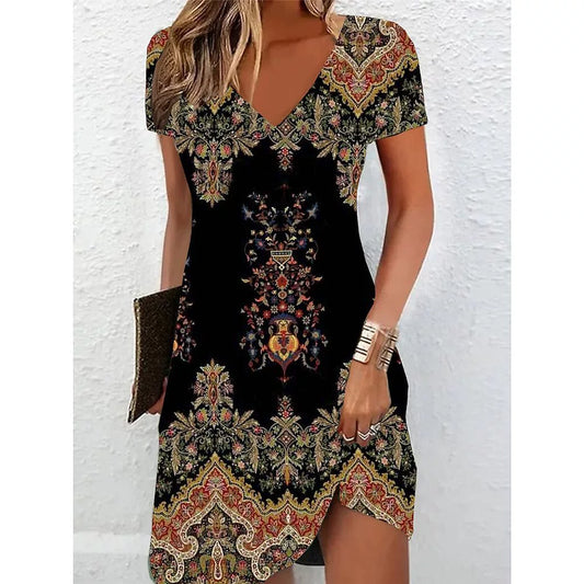 Floral Print Relaxed Fit V-Neck Dress