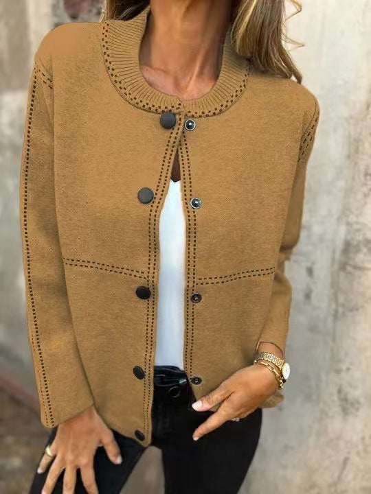 Loose Knit Ribbed Trim Cardigan 