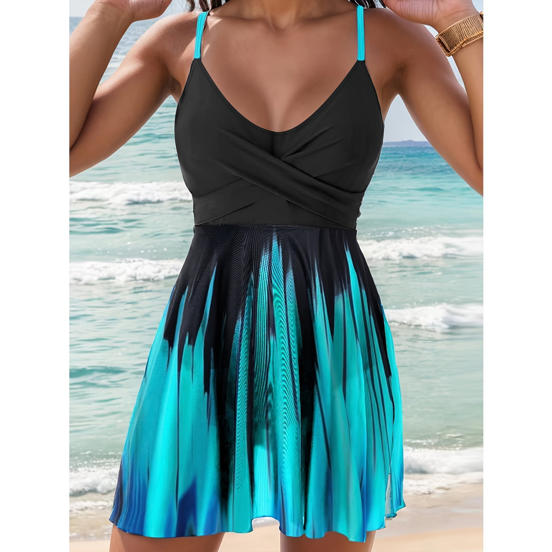 Quick-Dry Wrap V-Neck Swim Dress 