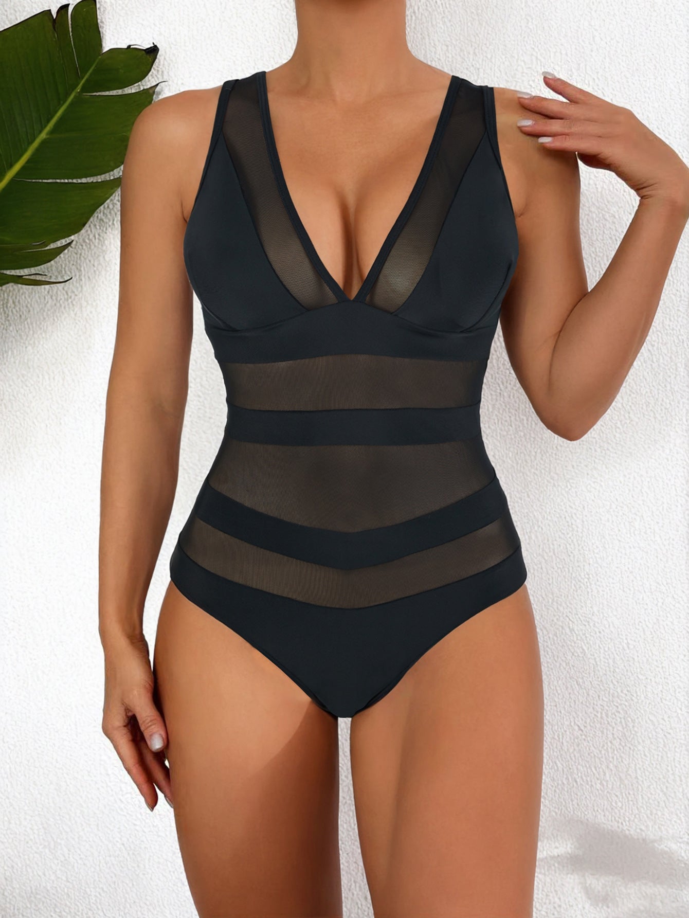 Form-Fitting Seamless V-Neck One-Piece Swimsuit 