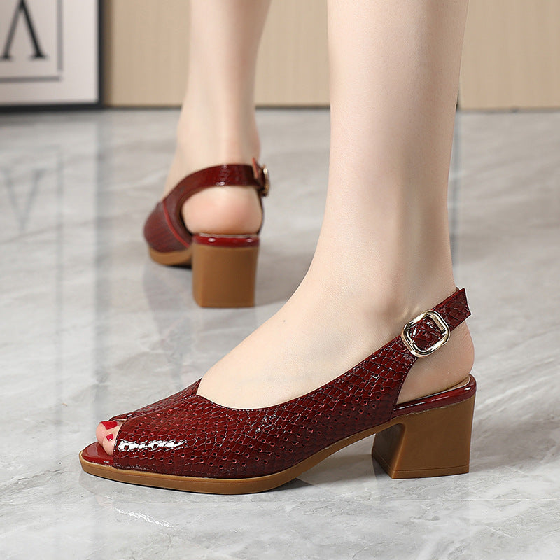  Peep Toe Block Heel Pumps 
