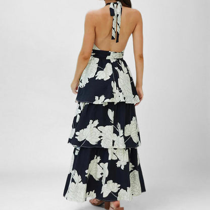 Women’s Halter Maxi Dress – Tiered Skirt – Keyhole Front – Flowy Breathable Fit