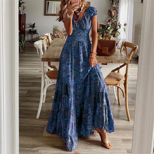 Smocked Bodice Lightweight Cotton Maxi Dress 