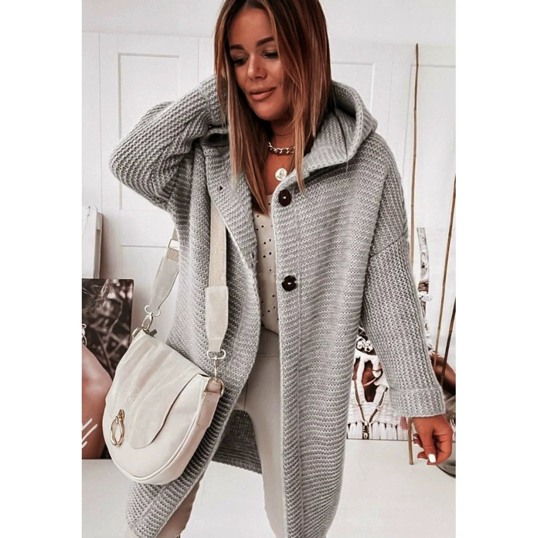 Ribbed Knit Loose Fit Hooded Cardigan 