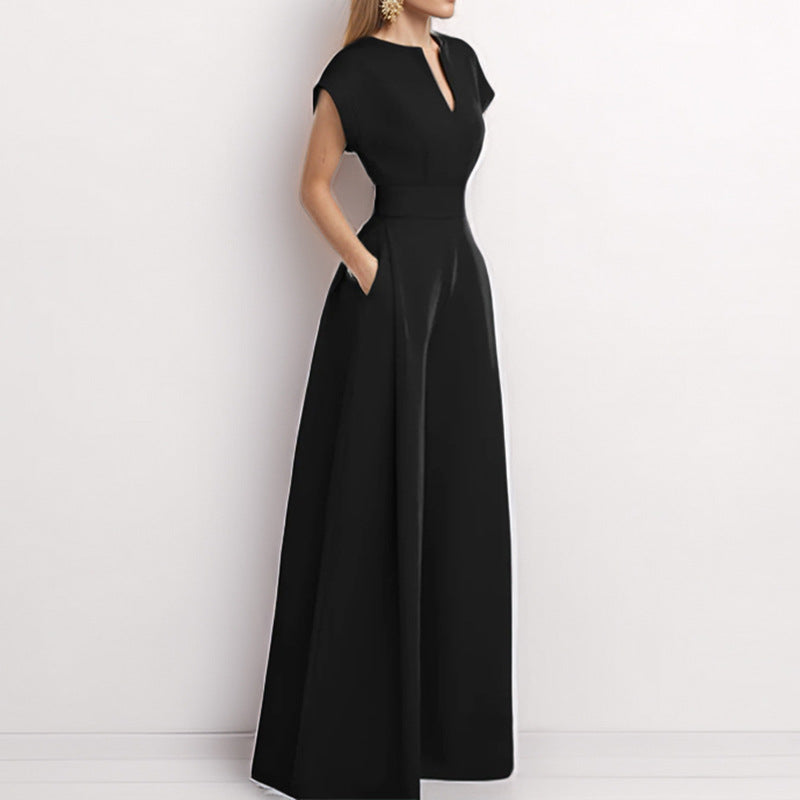 Lightweight Wide-Leg V-Neck Jumpsuit