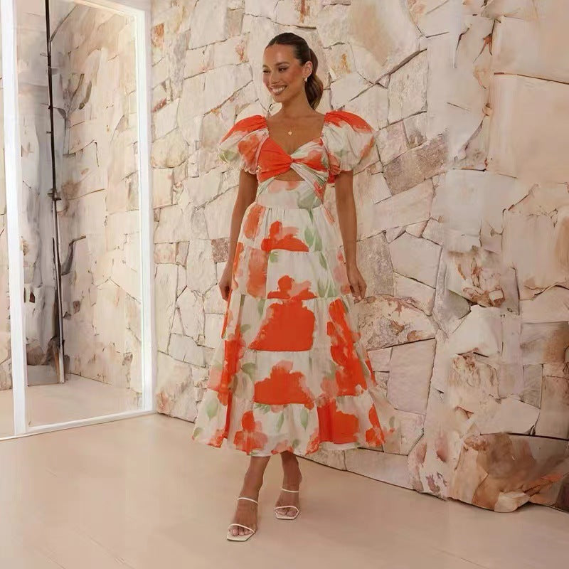 Elegant Print Flowy Cotton Maxi Dress