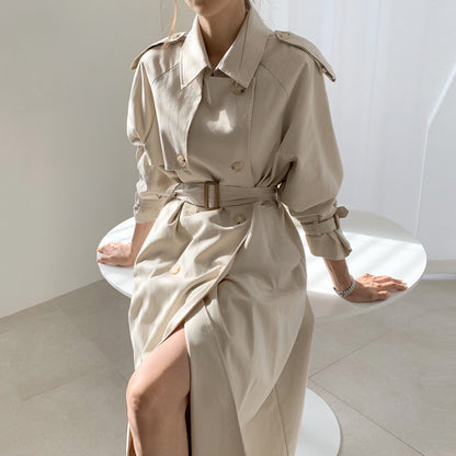Women’s Trench Coat – Relaxed Fit – Double Breasted – Belted Waist – Full Length