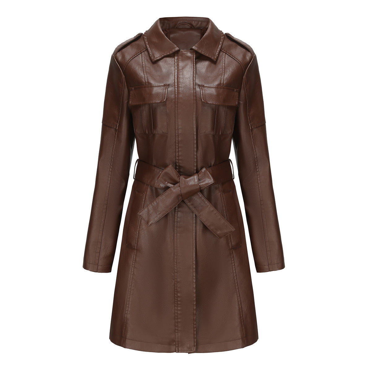 Structured Faux Leather Mid-Length Jacket 