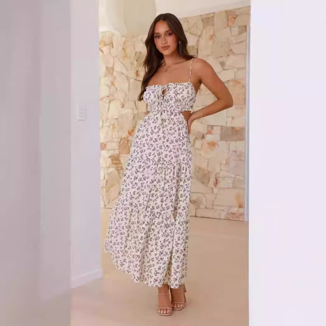 Women’s Maxi Dress – Fitted Bodice – V-Neck – Sleeveless – Side Cut-Outs – A-Line Skirt
