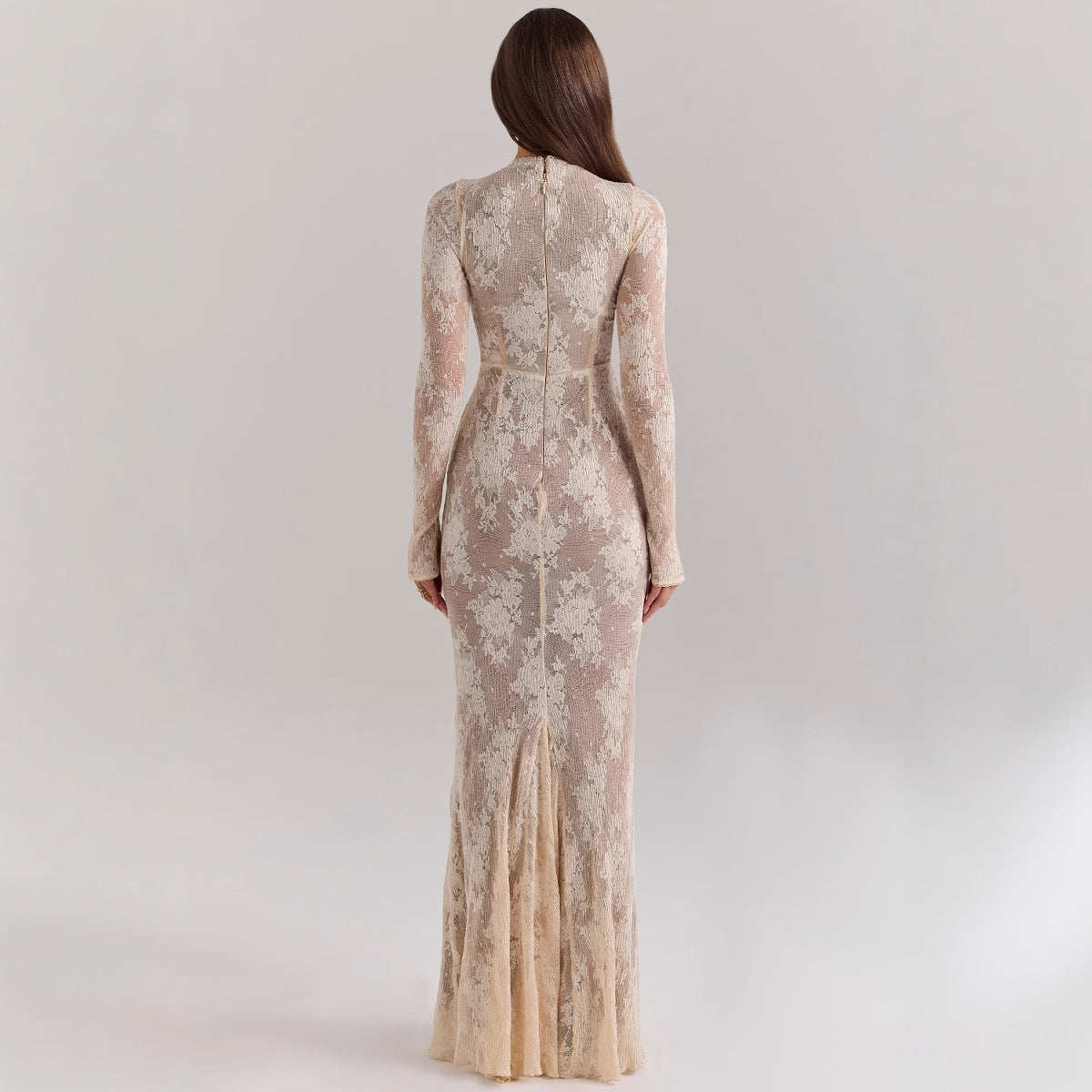 Lace Slim Fit High Neck Gown Dress