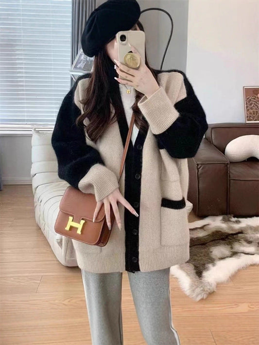 Oversized Knitted Wool Feel Cardigan Sweater 